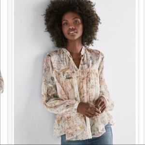 Lucky Brand•Boho•Peasant•Floral•Top•Blouse•Romantic•Flowy•Pastels•Size XS
